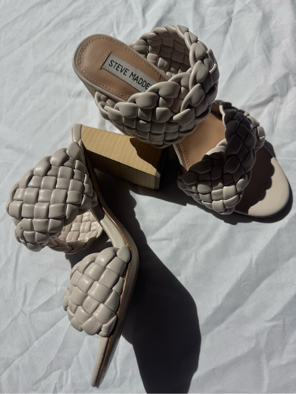 Steve Madden Braided Double-Strap Slide Sandals — Light Taupe